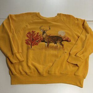 Vintage Deer Mens XL Yellow Sweatshirt Bassett Walker 80s Made in USA Animal